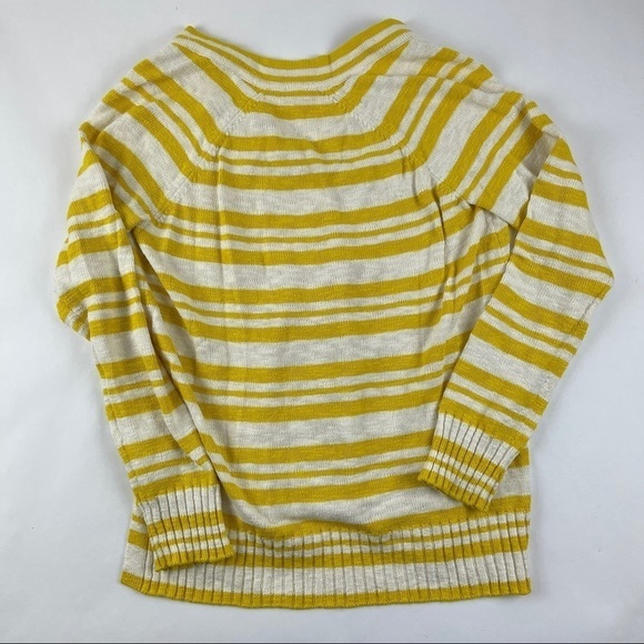 Gap Womens Sweater Vneck Yellow White Striped Side Slits Small - Picture 7 of 7